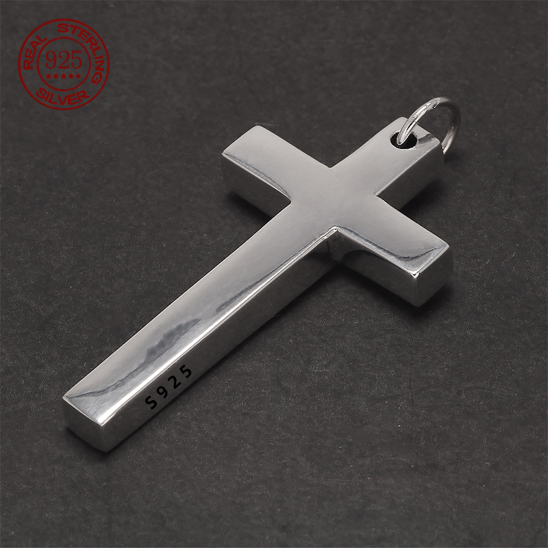 Men'S Minimalist Accessories - Ciondolo croce in vero argento massiccio